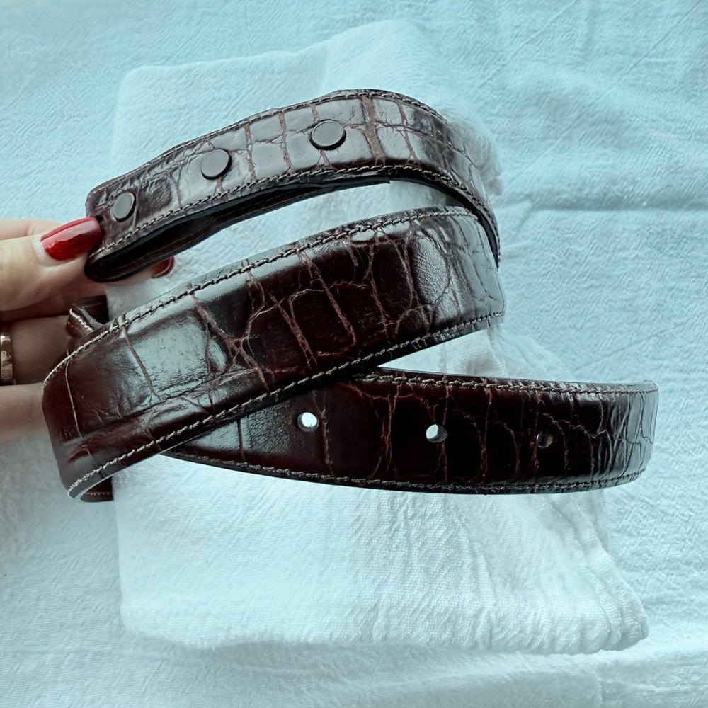 Vintage Women’s Brown Leather Belt Crock Embossed Add Your Own Buckle GVC